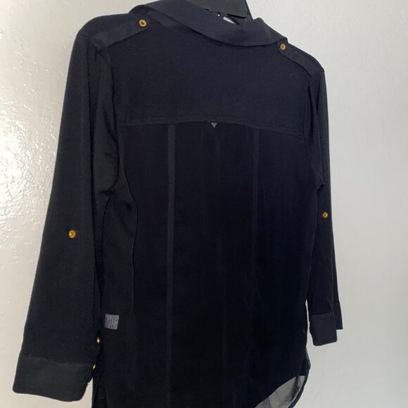 Poof Women's Black Button Down Shirt💕 Medium Back Sheer - Picture 6 of 16